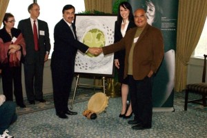 presenting salmon & raven painting to bank of montreal toronto ontario may 2008.
